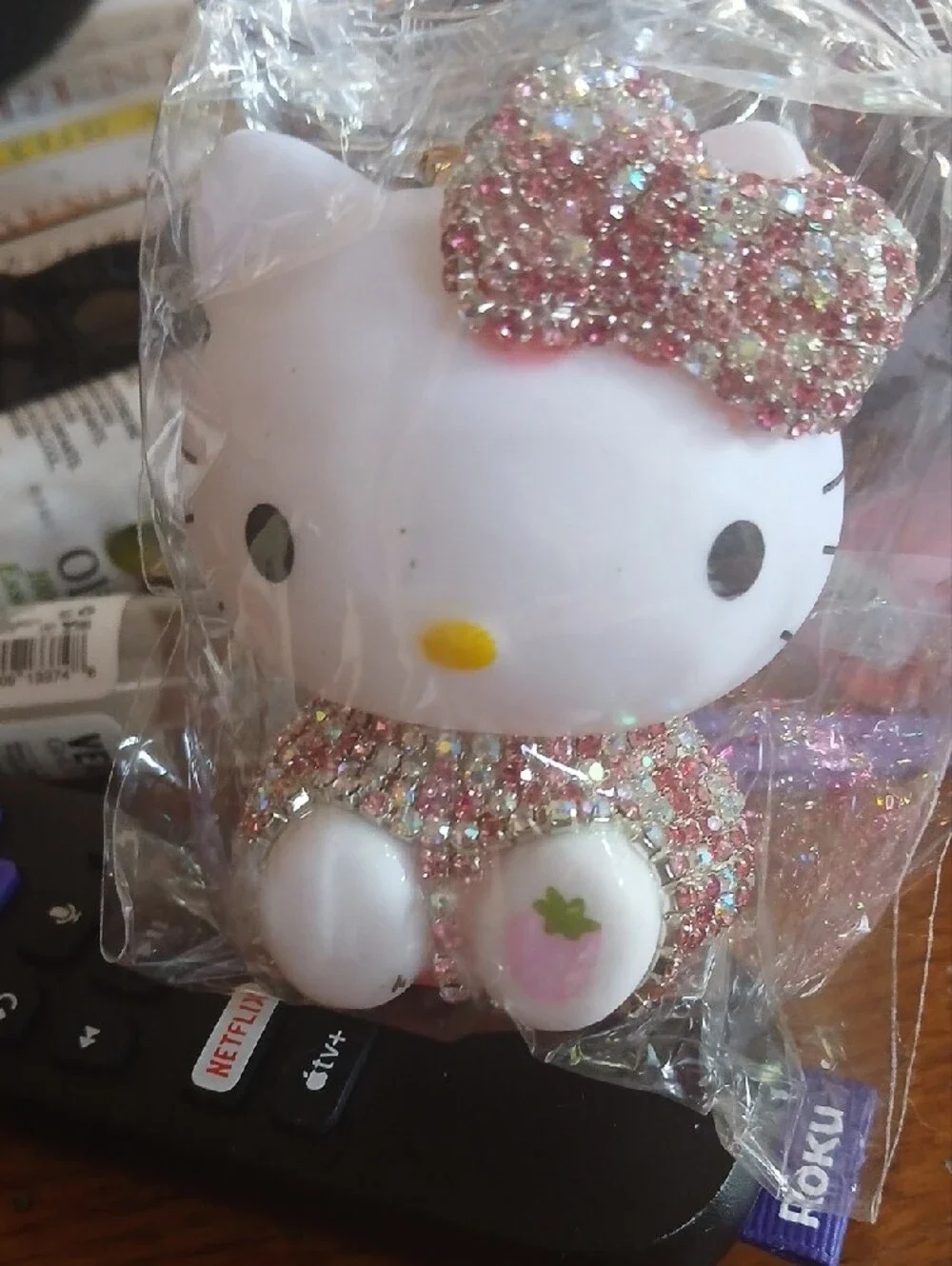 Hello Kitty Style White & Pink Rhinestone Keychain Or Bag Charm New